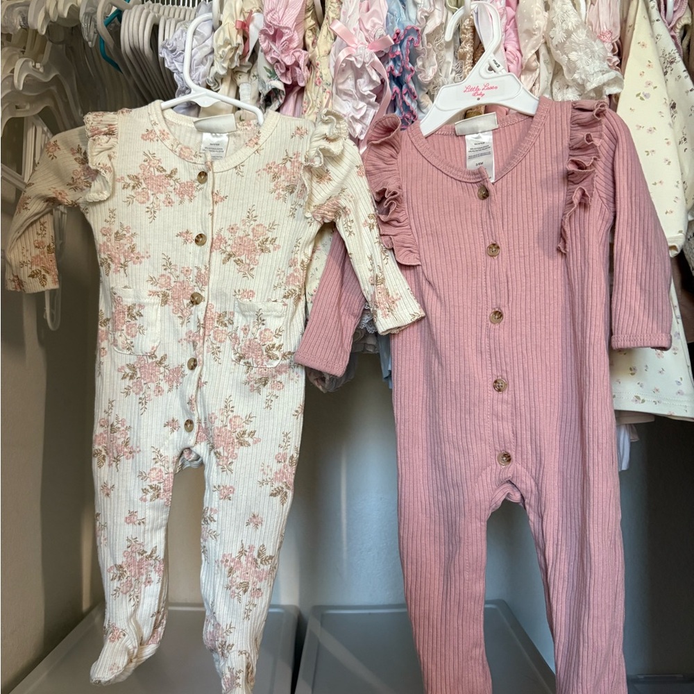 Nicole Miller floral and pink ribbed footed sleeper set 3-6 months
